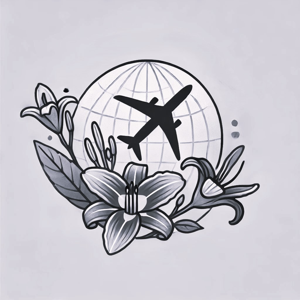 Logo globe, plane, daylilies