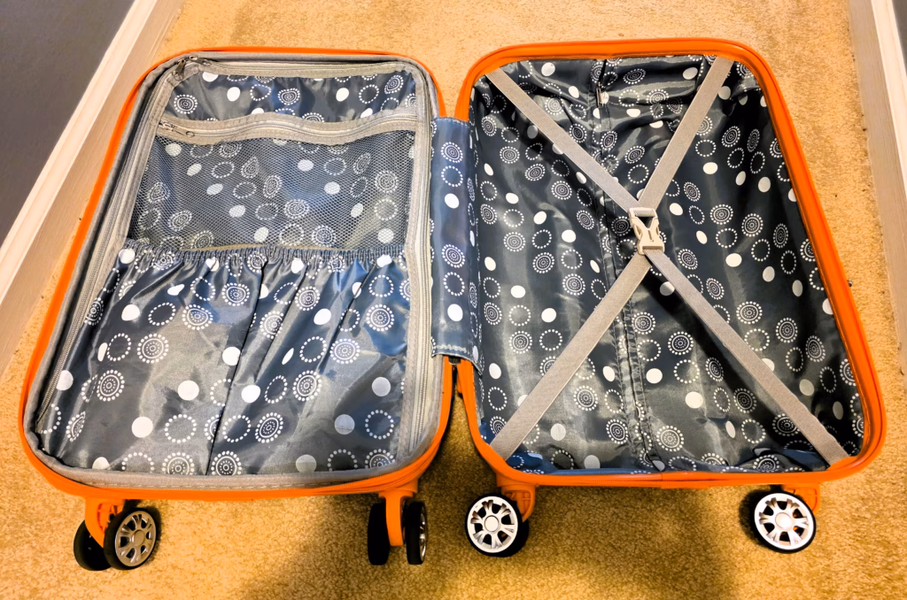 Rockland Carry-On Travel Suitcase opened.