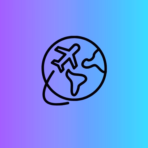 Canva blue and purple background with a black globe and plane graphic