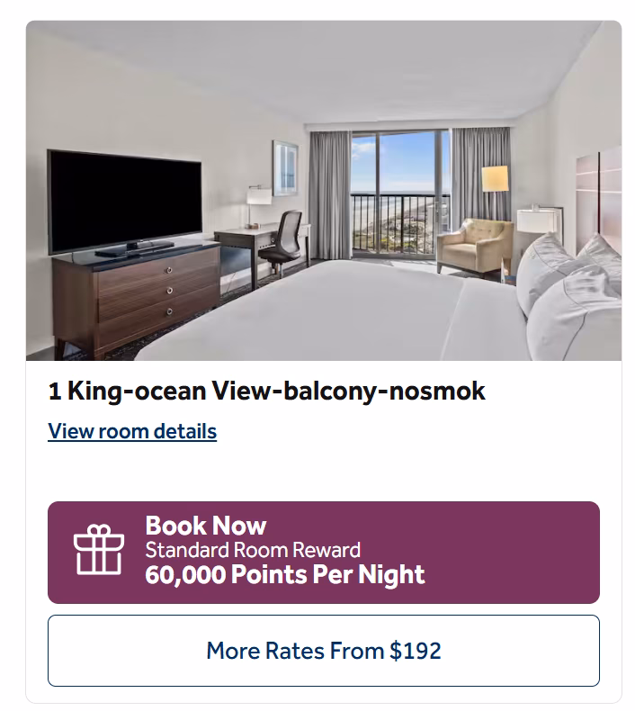 1 King Room at DoubleTree by Hilton Hotel Atlantic Beach Oceanfront Points Price.