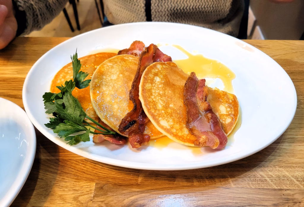 Pancakes and bacon from Good Craic cafe in inverness scotland