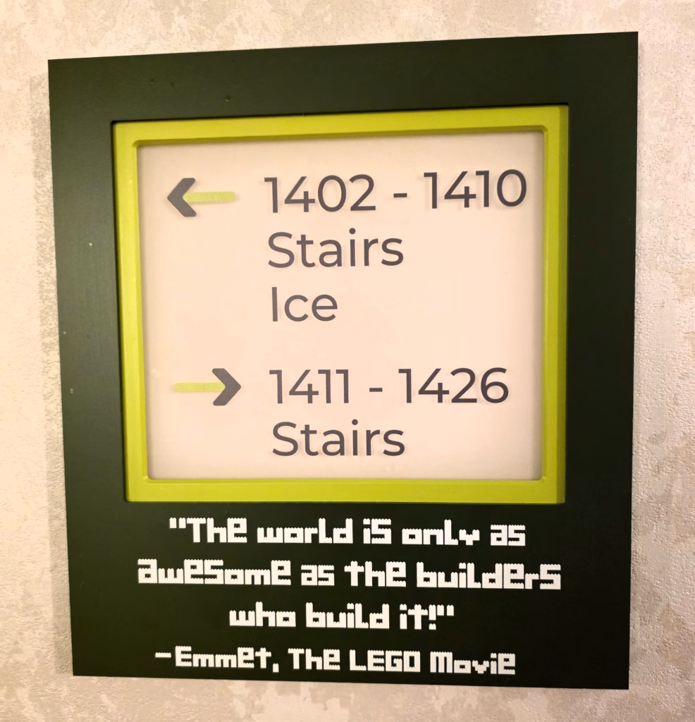 Lego Movie quote displayed on a themed wall sign on the Level Up fifteenth floor at The Curtis Denver.