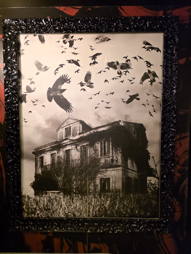 Framed photo artwork displayed on the Horror themed 13th floor at The Curtis Hotel.
