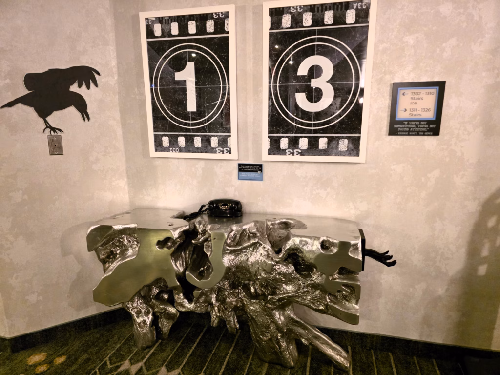 Themed table and spooky decorations on the Horror floor at The Curtis.