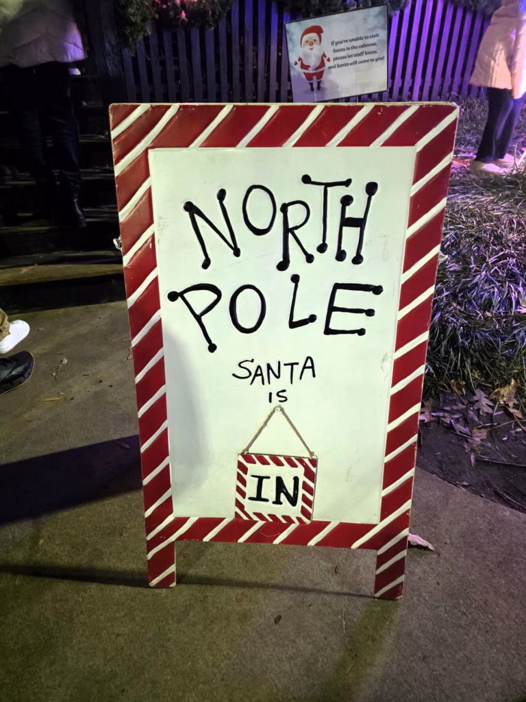 North-Pole-sign-showing-Santa-is-in-at-Pullen-Park-Holiday-Express
