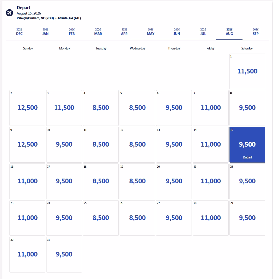 Southwest low fare calendar RDU to ATL to visit Georgia Aquarium on points