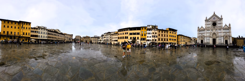 panoramic view of piazza santa croce, basilica santa croce, and B&B14 santa croce