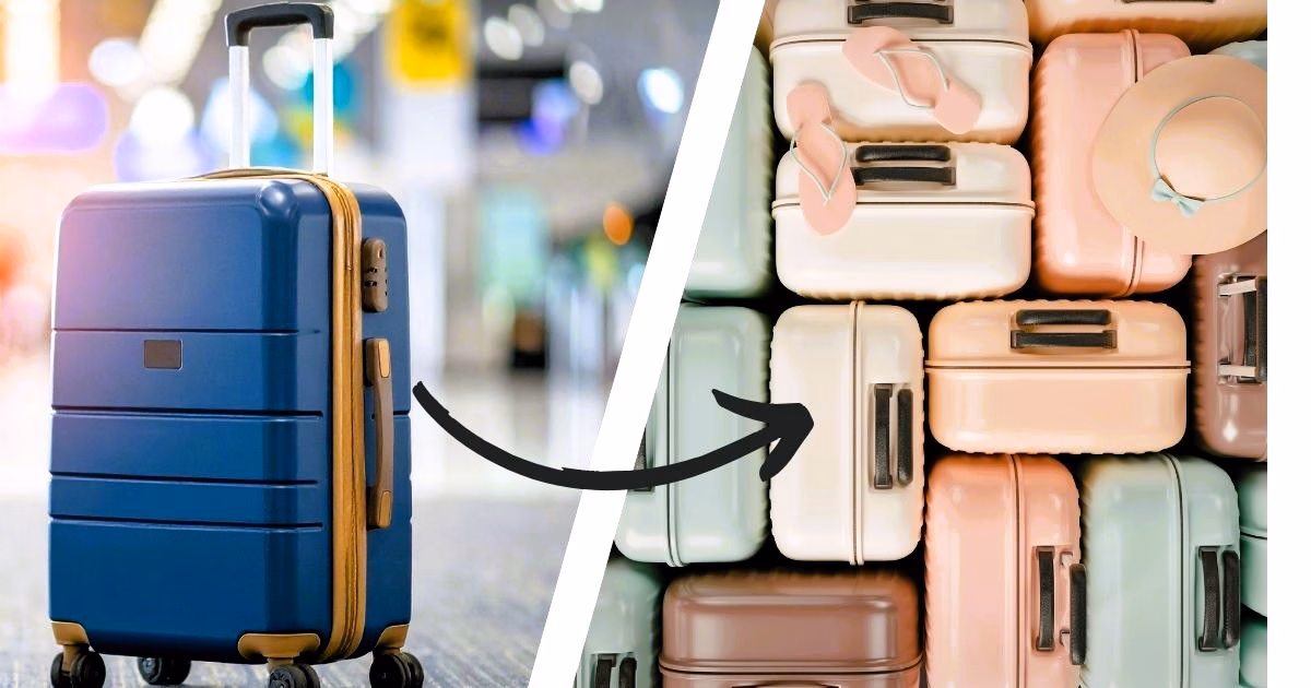 graphic splitscreen showing one suitcase vs many suitcases symbolizing one trip vs multiple trips.